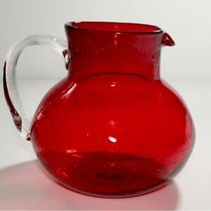 VINTAGE ART GLASS PITCHER IRIS RUBY BY ARTLAND RED BUBBLE BLOWN GLASS 80 OUNCES